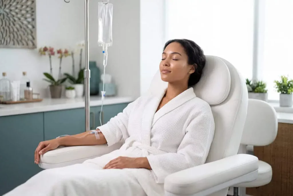 Patient relaxing during NAD IV therapy for energy and wellness in Walnut Creek, CA